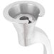 A silver aluminum spiral dough hook for a Globe mixer with a hole in the center.