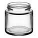 A 3 oz. clear glass jar with a lid.