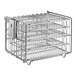 A metal rack with three rectangular metal baskets on it.