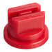 A red plastic knob on a white background.