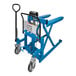 A blue Bishamon SkidLift with black handle and wheels.