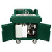 A green plastic Cambro portable hand sink with a door open.