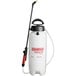 A white Chapin poly sprayer with a black handle and hose.