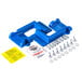 A blue plastic Dormont Posi-Set caster placement tool with screws and nuts.