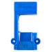 A blue plastic safety lock with a blue handle and holes.