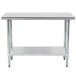 An Advance Tabco stainless steel work table with a galvanized undershelf.