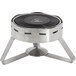 A round metal EcoServe waterless chafer with brushed stainless steel legs and a black lid.