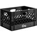 A black Choice rectangular milk crate with handles.