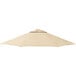 An antique beige California Umbrella Sunbrella canopy with a black band.