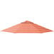 A close-up of a striped California Umbrella canopy in orange and white stripes.