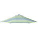 A close-up of a blue and green striped California Umbrella Seville Sunbrella canopy.