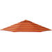 A close-up of a red and orange striped California Umbrella canopy on a white background.
