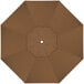 A top view of a brown California Umbrella with a white center.