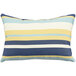 An Astella Captiva Admiral and Petrol Outdura throw pillow with yellow, blue, and white stripes on a white background.