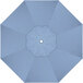 A close-up of a blue California Umbrella with a white circle in the center.