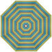 A colorful striped California Umbrella replacement canopy with a hole in the center.
