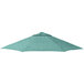 A close-up of a blue California Umbrella canopy with a triangular top.