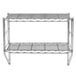 A Metro Erecta chrome wall shelf with two shelves on it.