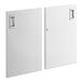 Two white rectangular cabinet doors with metal handles.