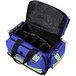 A royal blue Kemp USA professional trauma bag with black straps and zippers.