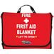 A red Kemp USA first aid bag with white text that says "First Aid Blanket" on it.
