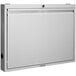 A light gray metal Omnimed wall desk with a key lock.