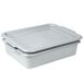 A white plastic Vollrath flatware soak container with two lids.