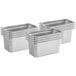 A group of stainless steel Choice hotel pans.