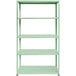 A light green metal AR Shelving unit with five shelves.