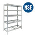 An AR Shelving galvanized boltless wire shelving unit with the NSF logo on a blue circle.