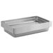 A stack of rectangular stainless steel steam table pans on a counter.