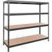 An AR Shelving boltless metal shelving unit with four fiberboard shelves.