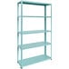 A blue metal AR Shelving unit with five shelves.