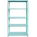 A blue metal AR Shelving unit with five shelves.