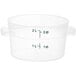 A clear plastic Carlisle food storage container with green measurements.