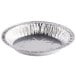 A close-up of a D&W Fine Pack foil pie pan with a silver rim.