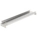 A long metal bar with metal hooks on a white background.