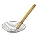 A wire mesh strainer with a bamboo handle.