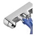 A close up of a chrome and blue Waterloo Glass Filler Station with a blue handle.