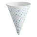 A white paper cone with blue triangles on it.