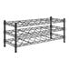 A black metal Regency wire wine rack with three shelves.