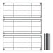 A black wire wine rack with black metal shelves and posts.