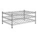 A Regency chrome wire wine rack with three shelves.