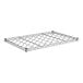 A Regency chrome wire wine shelf with a metal grid on top.