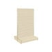 A beige double-sided slatwall gondola shelf with a rectangular base.