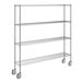 A Steelton chrome wire shelving unit with wheels.