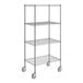 A Steelton metal wire shelving unit with wheels.