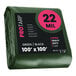 A green tarp with black and white 22 mil label.