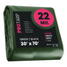 A green tarp with a black label wrapped around it.