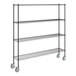 A Steelton black wire shelving unit with wheels.